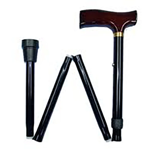 Walking Stick T Handle Folding (Wooden Grip)
